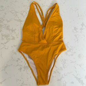 Plunging Criss Cross Mustard One Piece